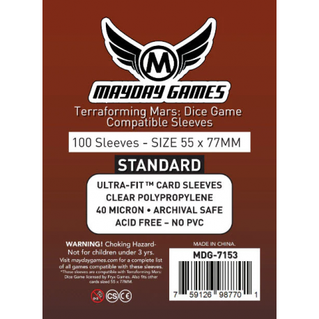 Mayday Games Terraforming Mars: Dice Game Compatible Sleeves (Pack of 100) 55x77mm