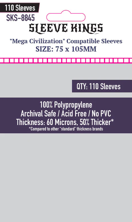 Mega Civilization Compatible Sleeves (75x105mm) 110 pack - 60 Micron