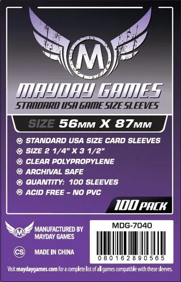 Mayday Games Standard USA Game Size Sleeves 56 MM X 87 MM (100 pack)